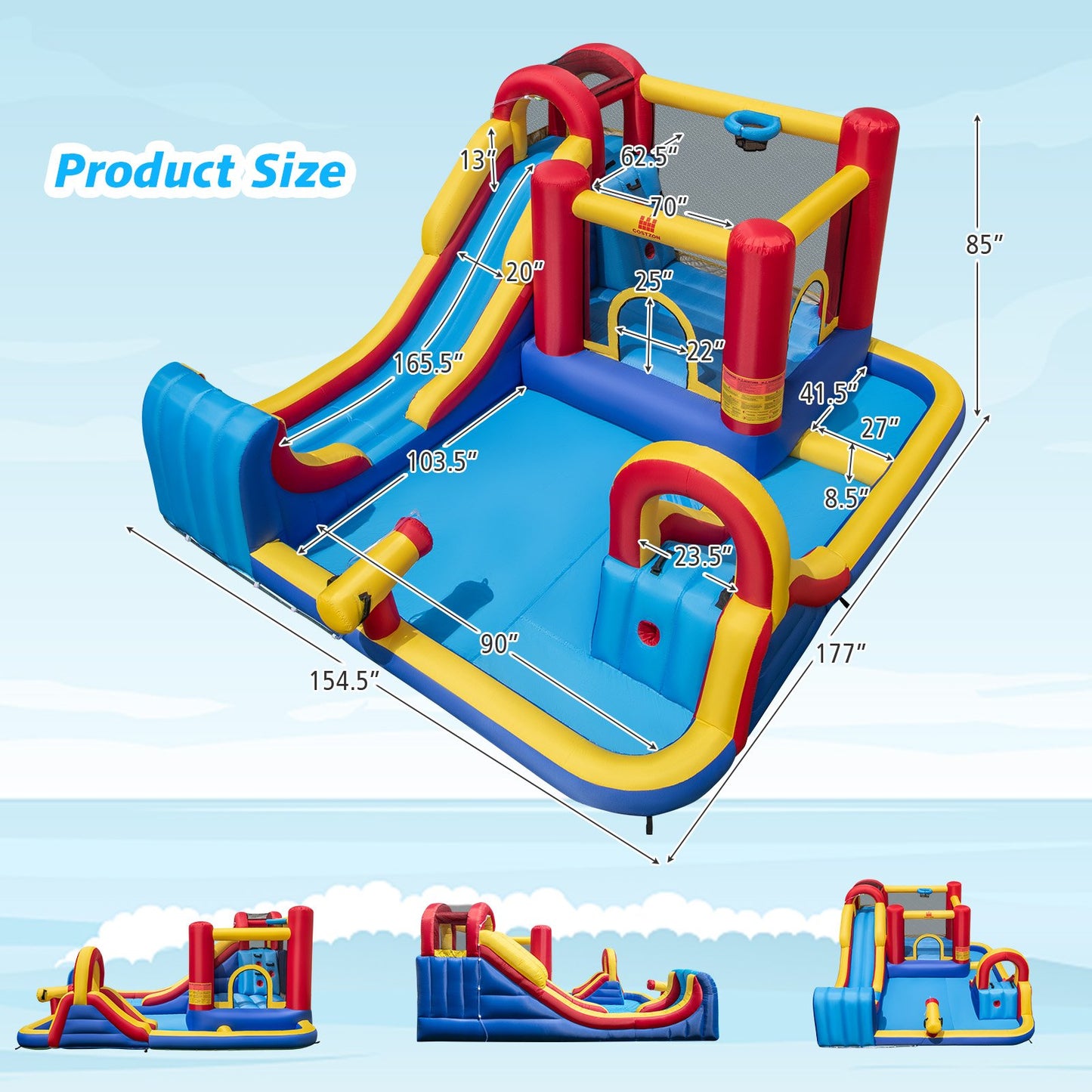 7 in 1 Outdoor Inflatable Bounce House with Water Slides and Splash Pools with 750W Blower, Red - Gallery Canada