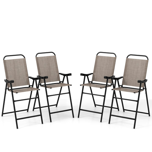 Patio Folding Bar Stool Set, Metal Frame, Footrest, Coffee