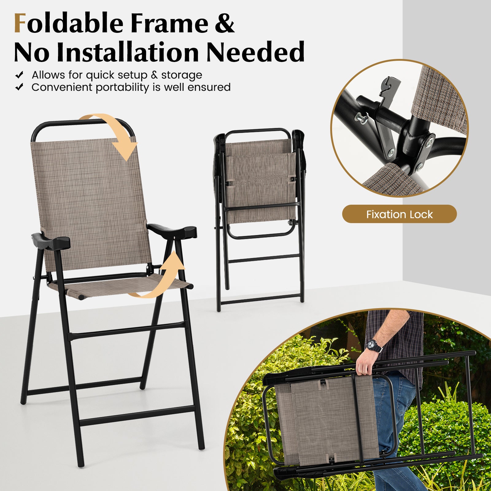 Patio Folding Bar Stool Set, Metal Frame, Footrest, Coffee Patio Bar Furniture at Gallery Canada