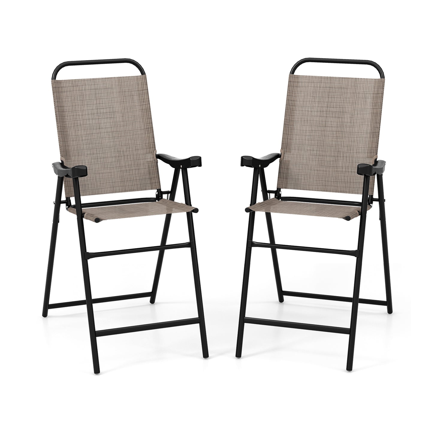 Patio Folding Bar Stool Set of 2 with Metal Frame and Footrest, Coffee Patio Bar Furniture Coffee at Gallery Canada