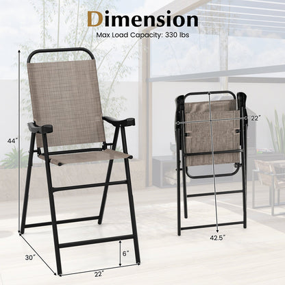 Patio Folding Bar Stool Set of 2 with Metal Frame and Footrest, Coffee - Gallery Canada