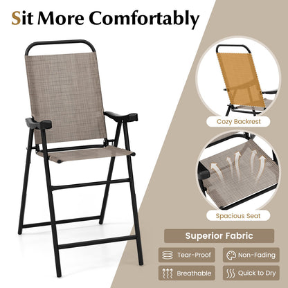Patio Folding Bar Stool Set of 2 with Metal Frame and Footrest, Coffee - Gallery Canada