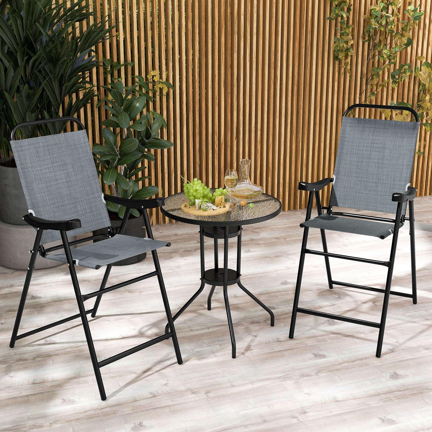 Patio Folding Bar Stool Set of 2 with Metal Frame and Footrest, Blue Patio Bar Furniture at Gallery Canada