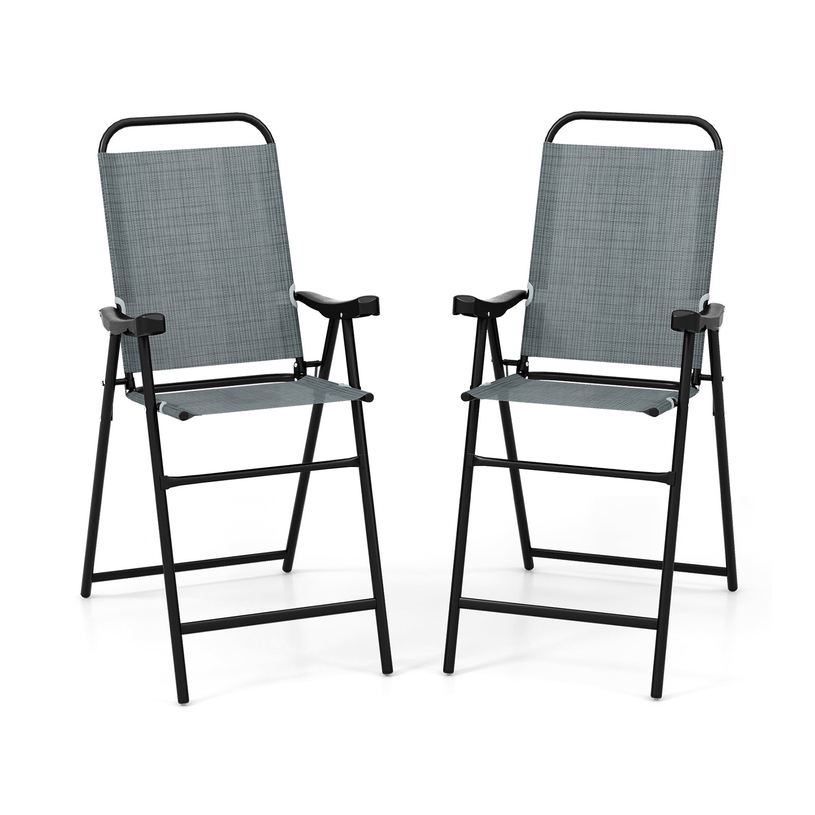 Folding Bar Stool Set, 2-Piece, Metal Frame, Footrest, Blue Patio Bar Furniture at Gallery Canada