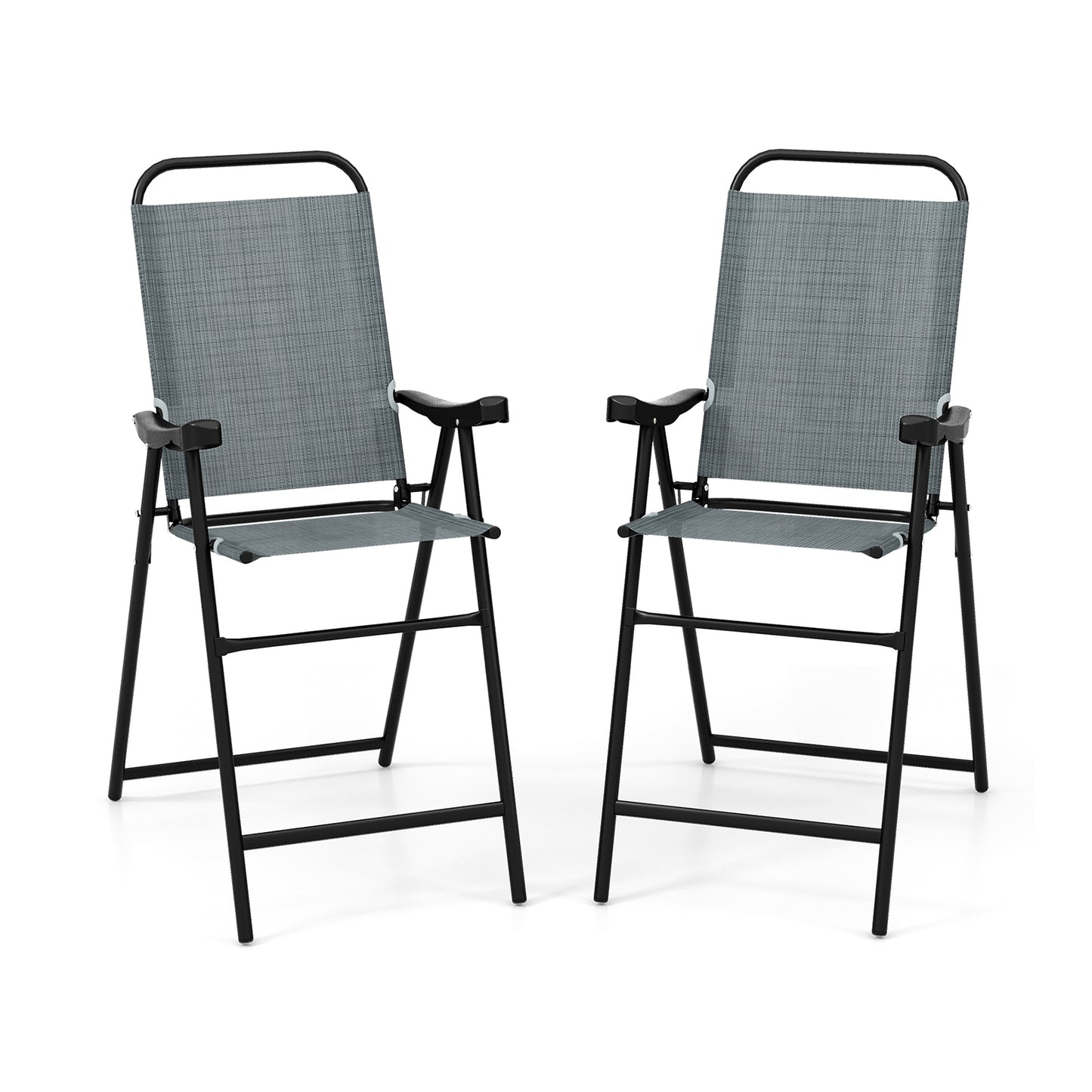 Patio Folding Bar Stool Set of 2 with Metal Frame and Footrest, Blue Patio Bar Furniture at Gallery Canada
