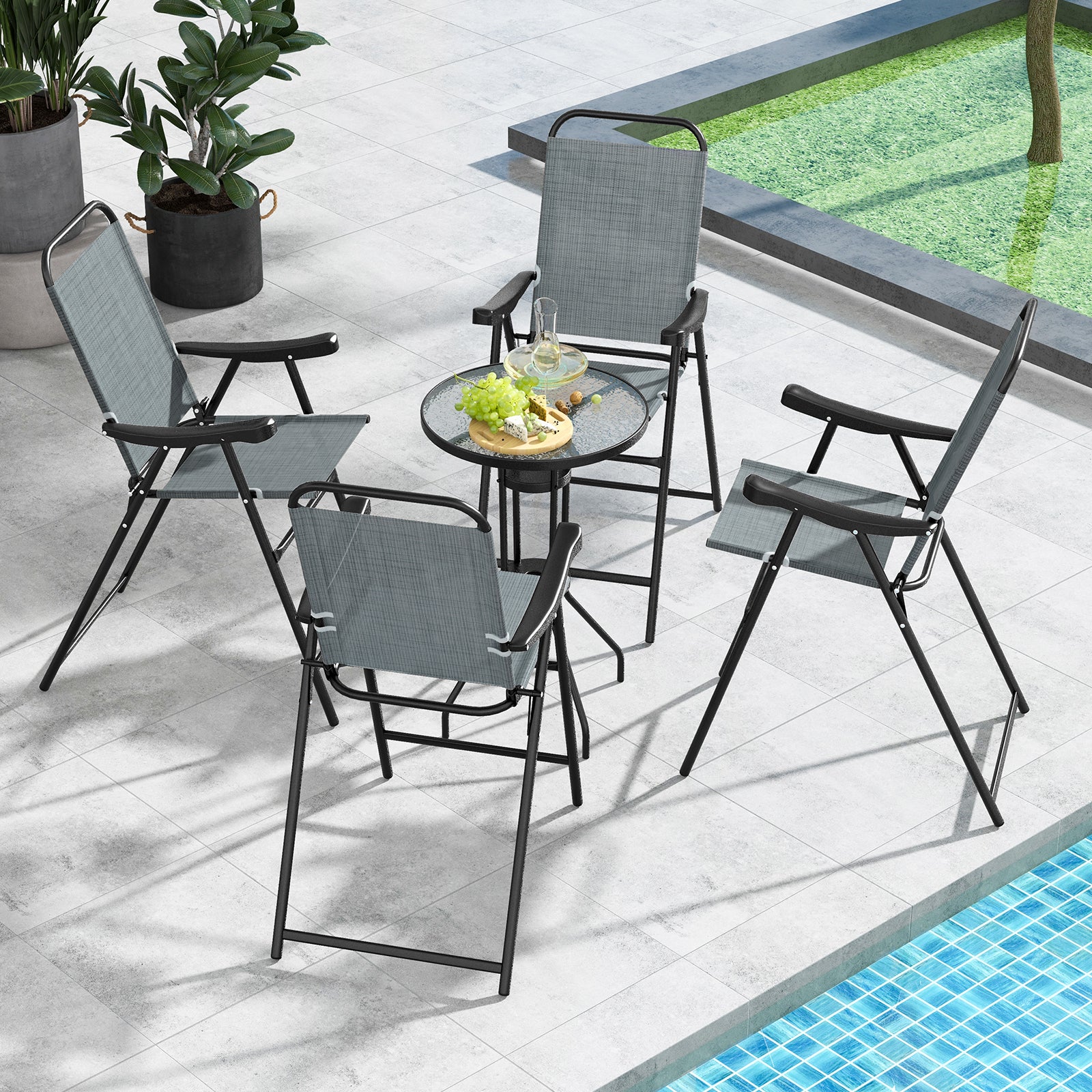 Patio Folding Bar Stool Set of 4 with Metal Frame and Footrest, Blue Patio Bar Furniture at Gallery Canada