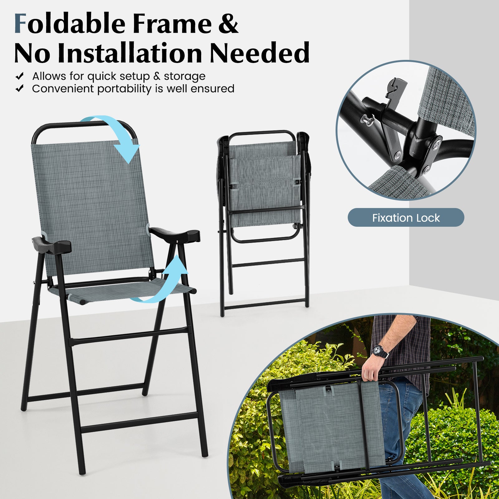 Patio Folding Bar Stool Set of 4 with Metal Frame and Footrest, Blue Patio Bar Furniture at Gallery Canada