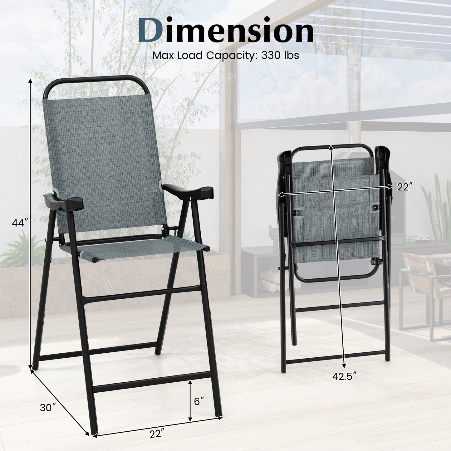 Patio Folding Bar Stool Set of 4 with Metal Frame and Footrest, Blue Patio Bar Furniture at Gallery Canada