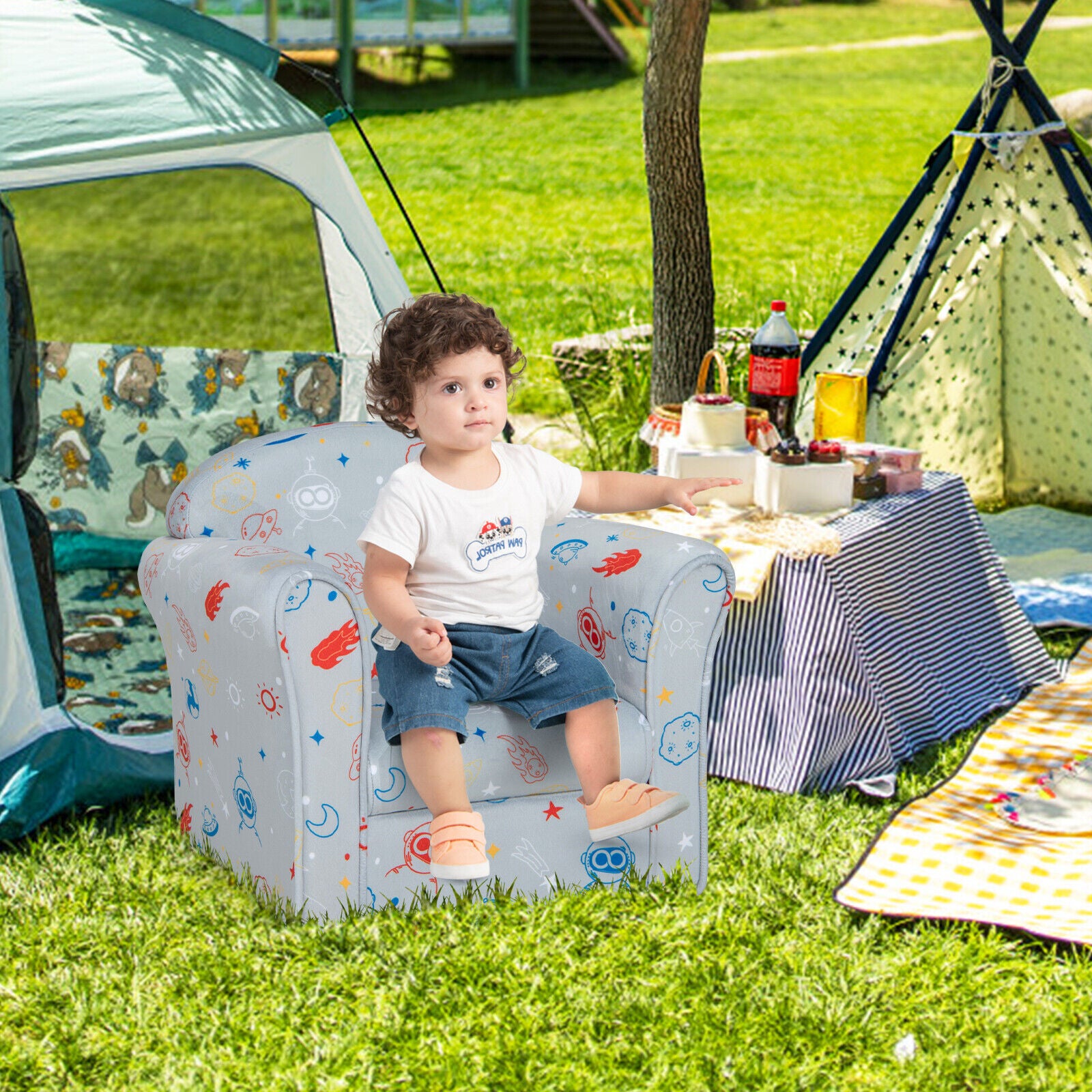 Toddler Upholstered Armchair with Solid Wooden Frame and High-density Sponge Filling, Gray Kids Chairs & Seating at Gallery Canada