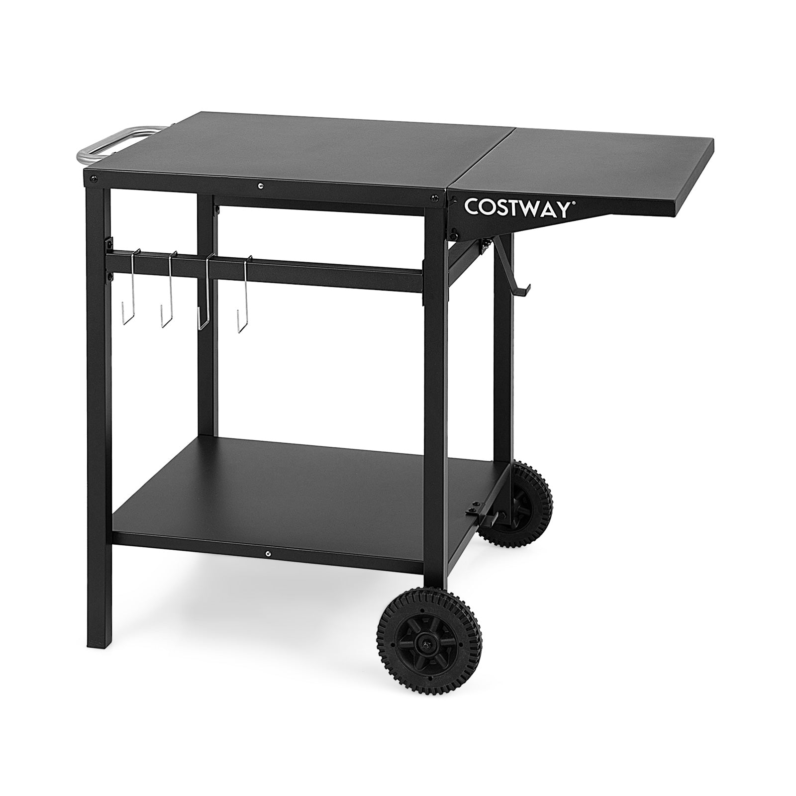 Movable Outdoor Grill Cart with Folding Tabletop and Hooks, Black Outdoor Grills Black at Gallery Canada