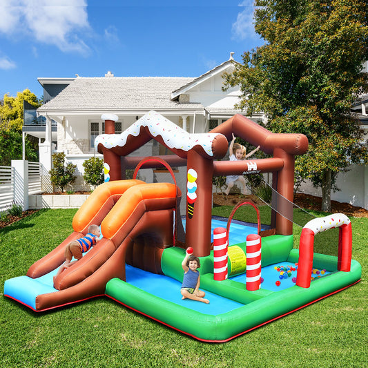 Kids Inflatable Bounce House Jumping Castle Slide Climber Bouncer with 550W Blower, Multicolor - Gallery Canada