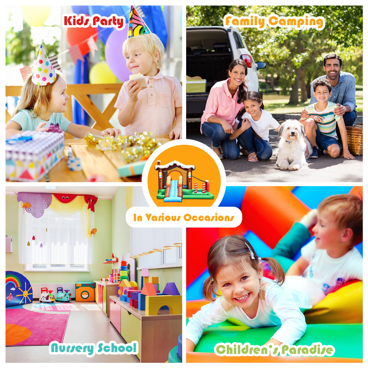 Kids Inflatable Bounce House Jumping Castle Slide Climber Bouncer with 550W Blower, Multicolor