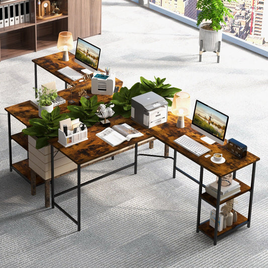 L Shaped Computer Desk with 2 Outlets and 2 USB Ports, Brown - Gallery Canada