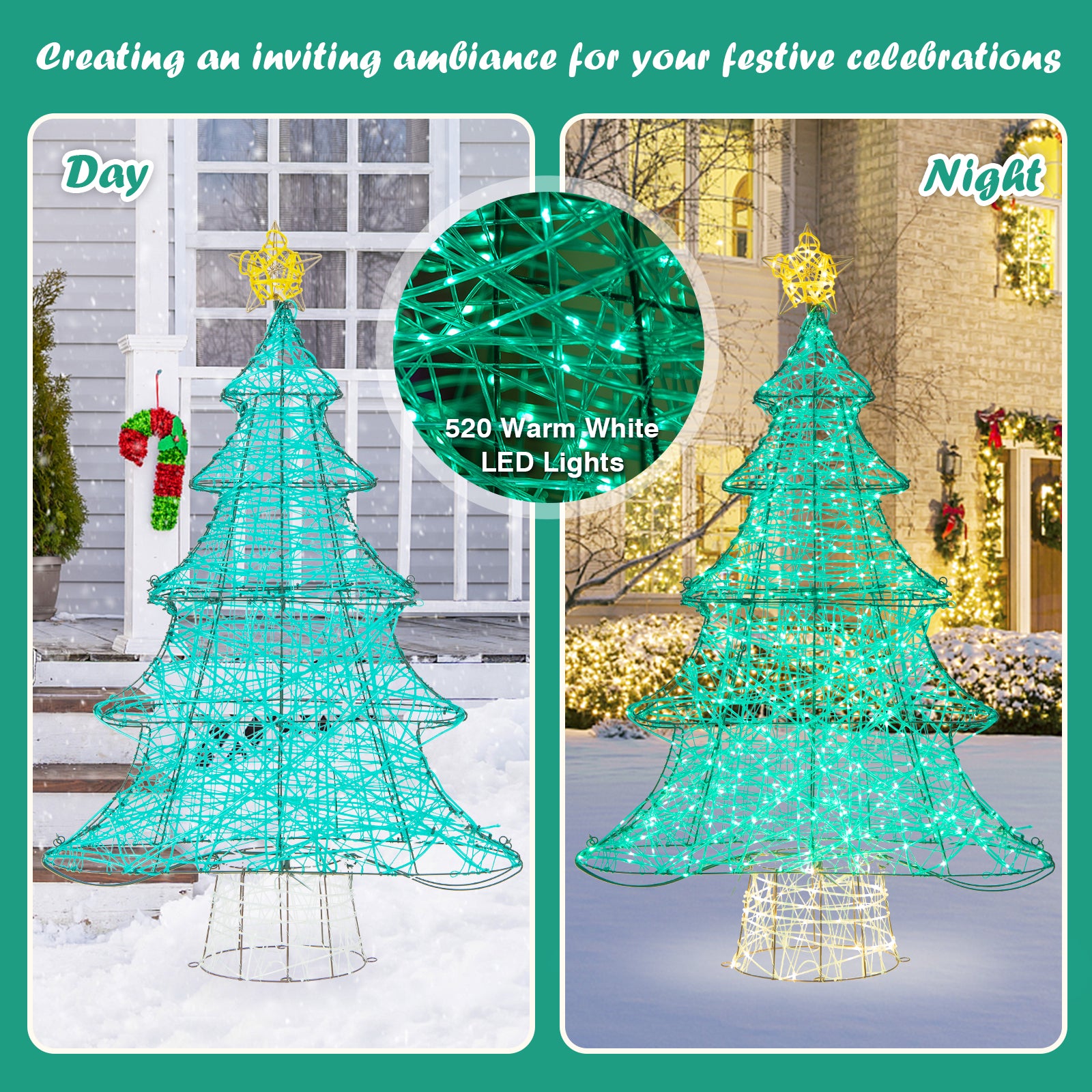 4 Feet Artificial Christmas Tree, 520 LED Lights, Top Star, Green Christmas Tree at Gallery Canada