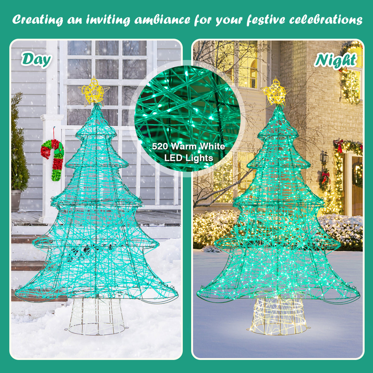 4 Feet Artificial Christmas Tree, 520 LED Lights, Top Star, Green Christmas Tree at Gallery Canada