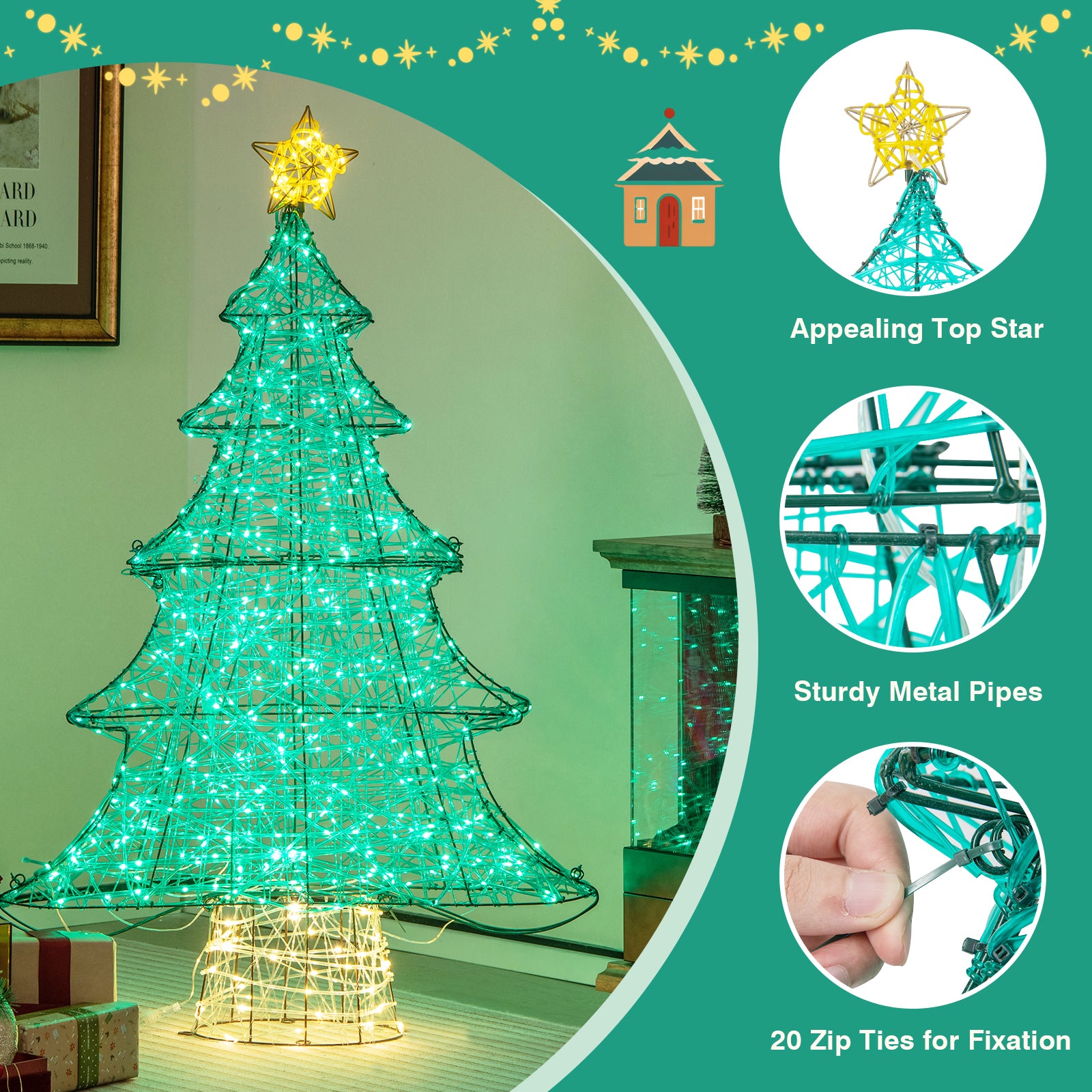 4 Feet Artificial Christmas Tree, 520 LED Lights, Top Star, Green Christmas Tree at Gallery Canada