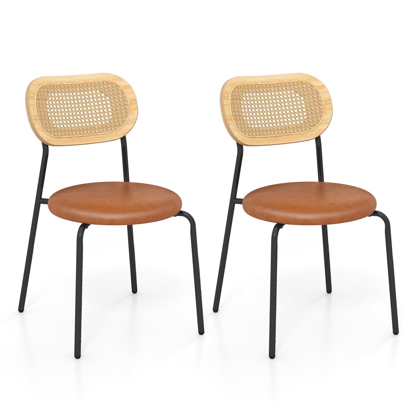 Set of 2 Rattan Dining Chair with Metal Legs, Coffee - Gallery Canada