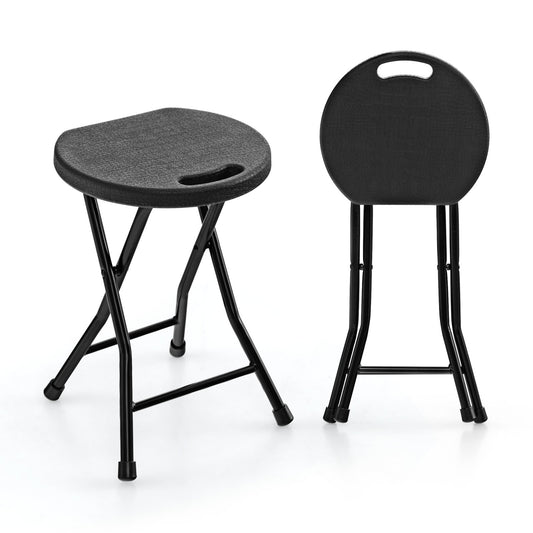 Set of 2 18 Inch Collapsible Round Stools with Handle, Black - Gallery Canada