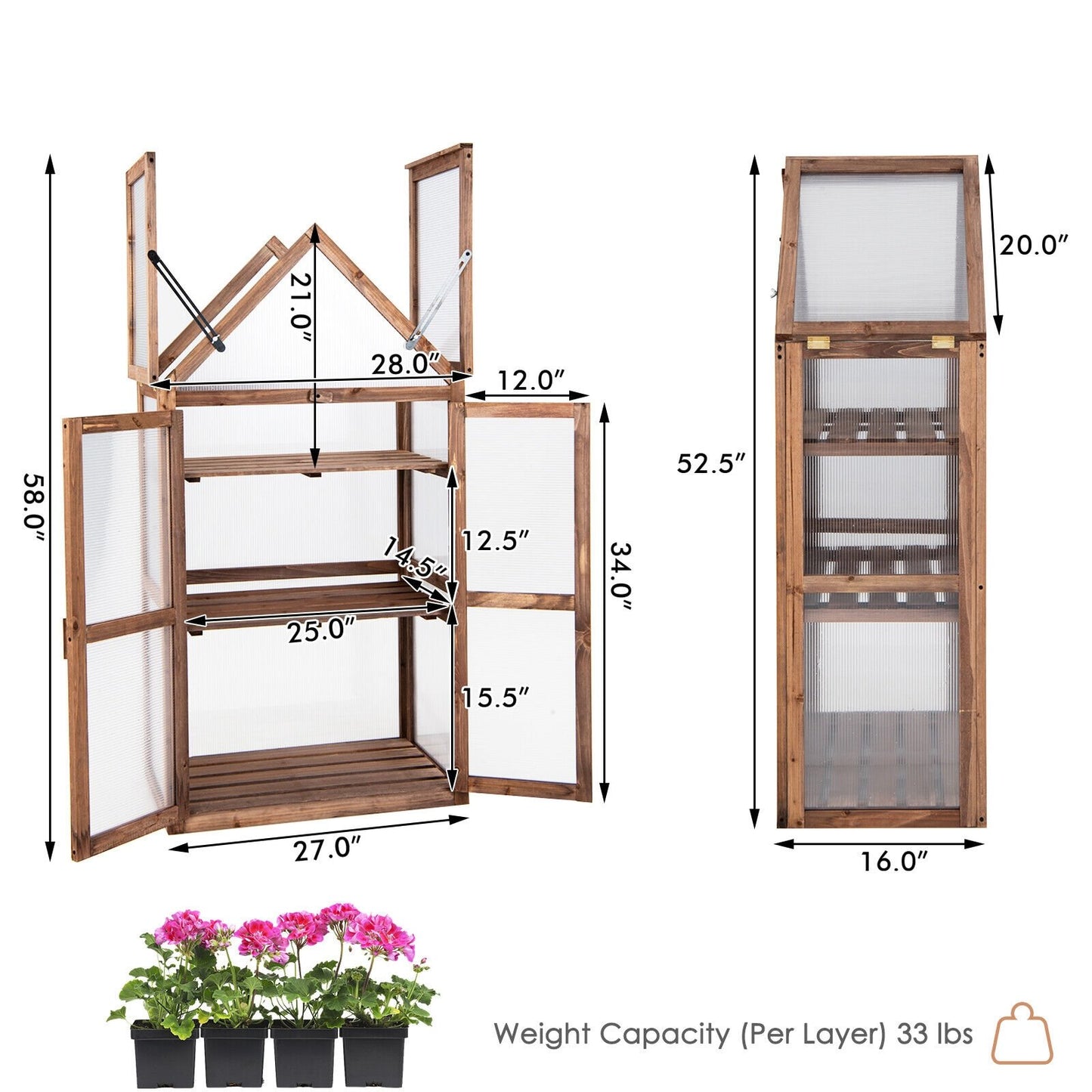 Cold Frame Mini Wooden Greenhouse for Vegetable and Flower, Brown - Gallery Canada