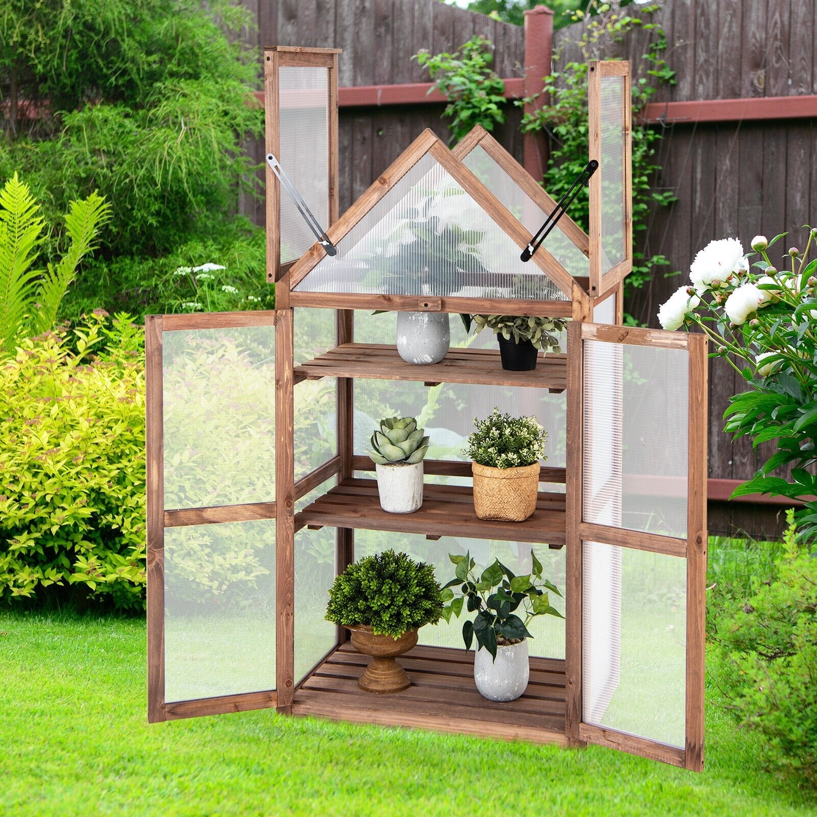 Cold Frame Mini Wooden Greenhouse for Vegetable and Flower, Brown - Gallery Canada