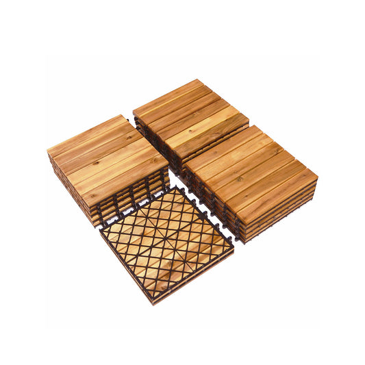 27 Pieces Interlocking Acacia Wood Interlocking Patio Deck Tile, Natural Decorative Fencing & Flooring Natural at Gallery Canada