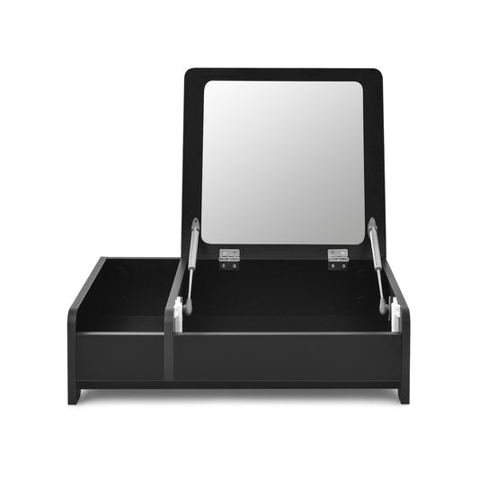 Table de maquillage et de coiffure à baie vitrée compacte avec miroir à rabat, Noir
