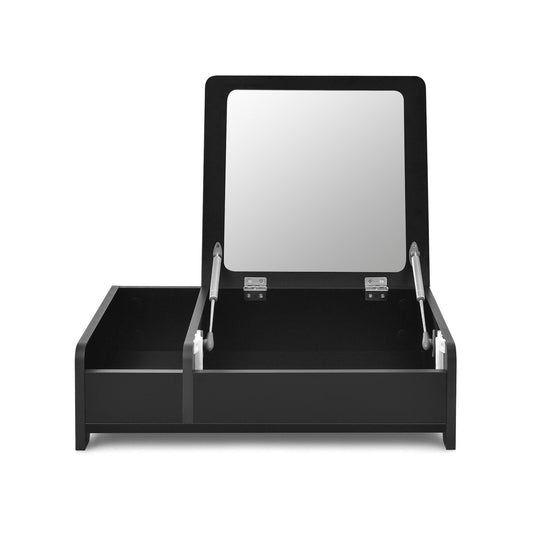 Compact Bay Window Makeup Dressing Table with Flip-Top Mirror, Black - Gallery Canada