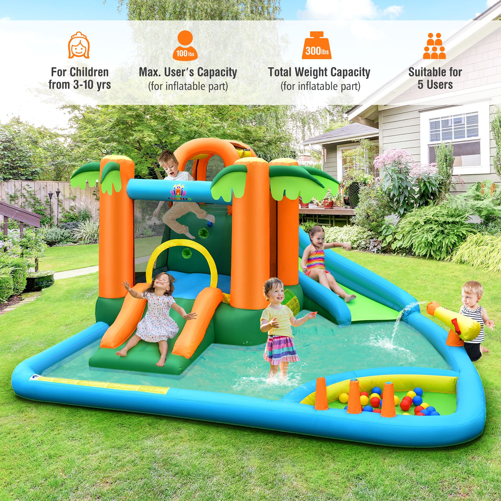 7-in-1 Inflatable Water Slide Park, Trampoline Climbing, 680W Blower, Multicolor Bounce House at Gallery Canada