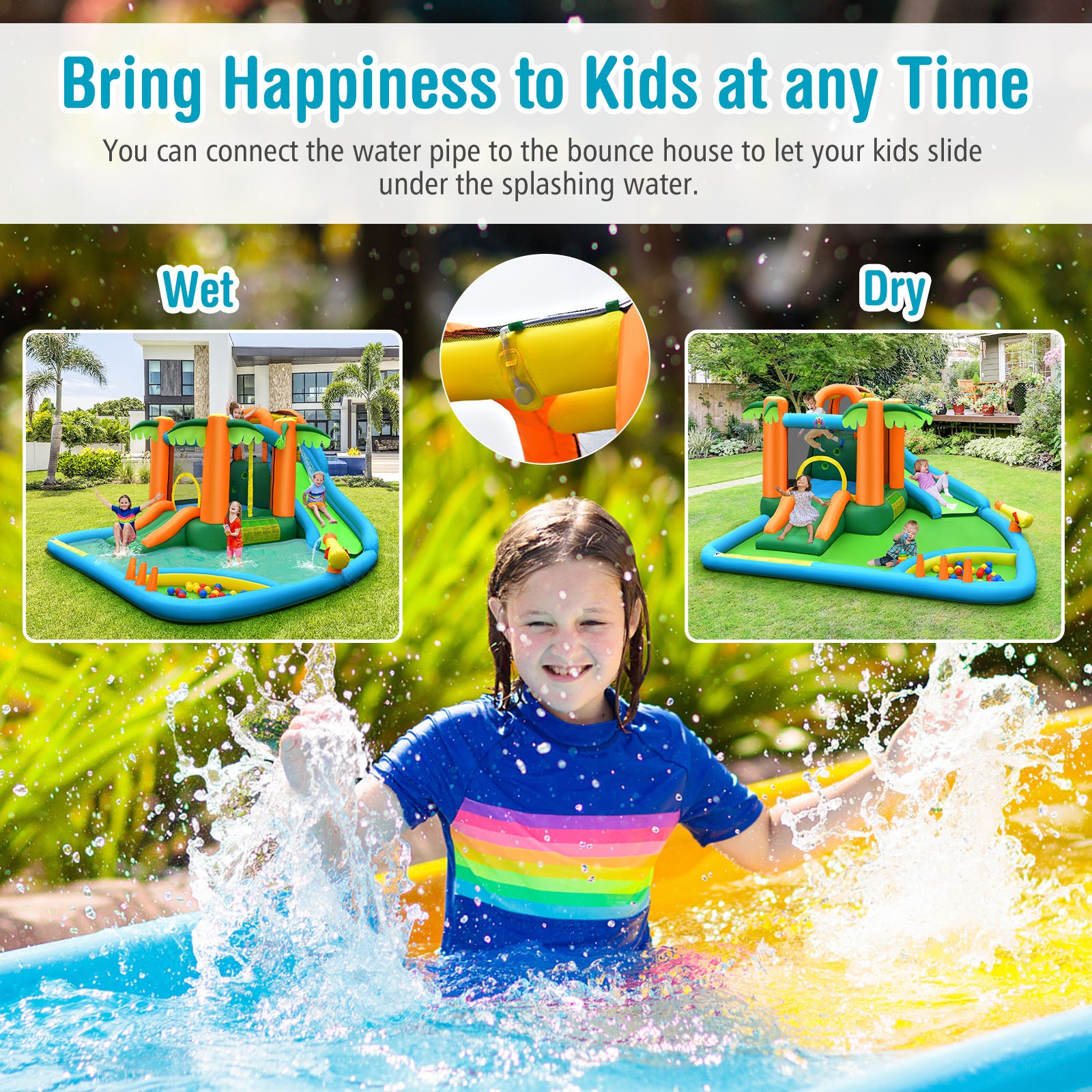 7-in-1 Inflatable Water Slide Park, Trampoline Climbing, 680W Blower, Multicolor Bounce House at Gallery Canada
