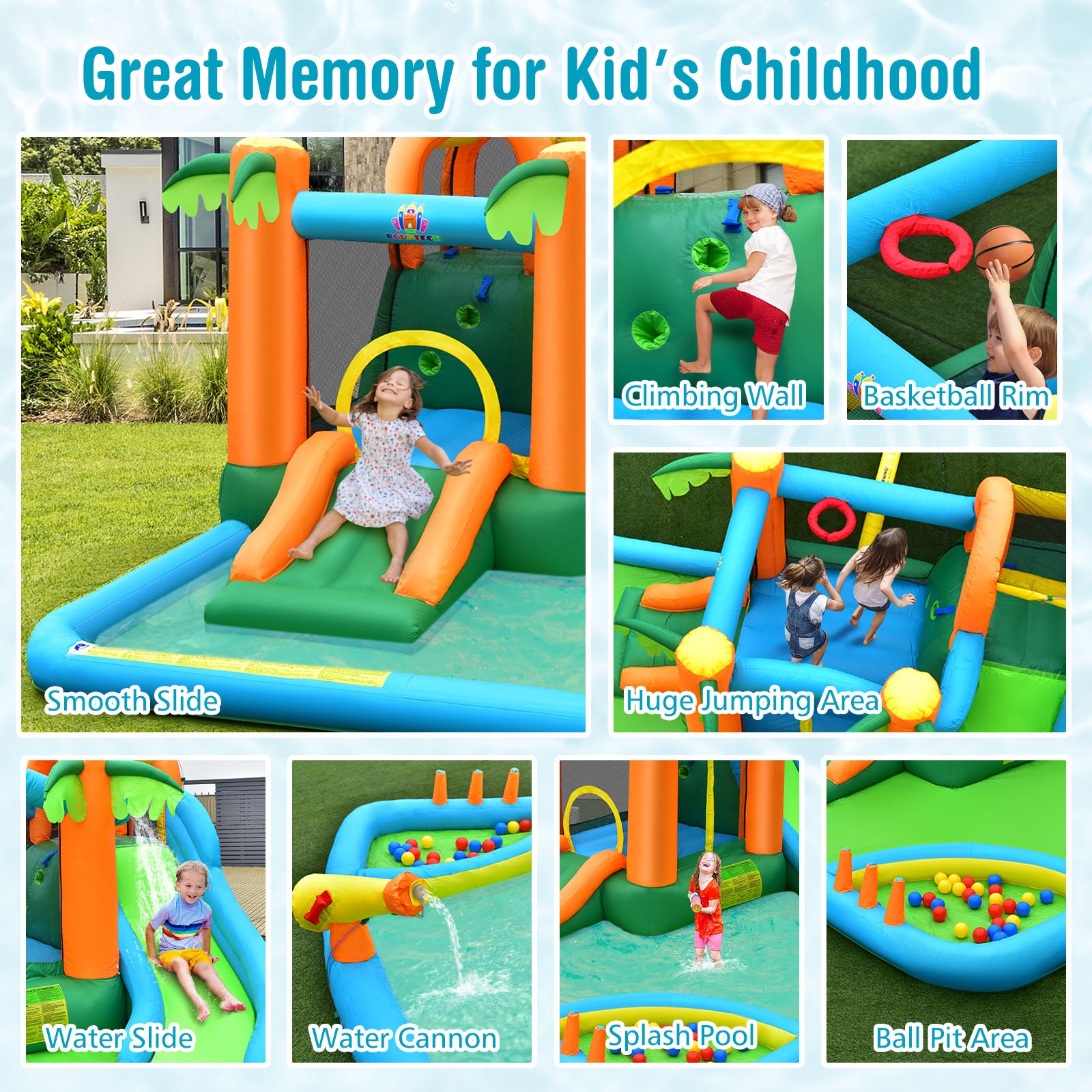 7-in-1 Inflatable Water Slide Park, Trampoline Climbing, 680W Blower, Multicolor Bounce House at Gallery Canada