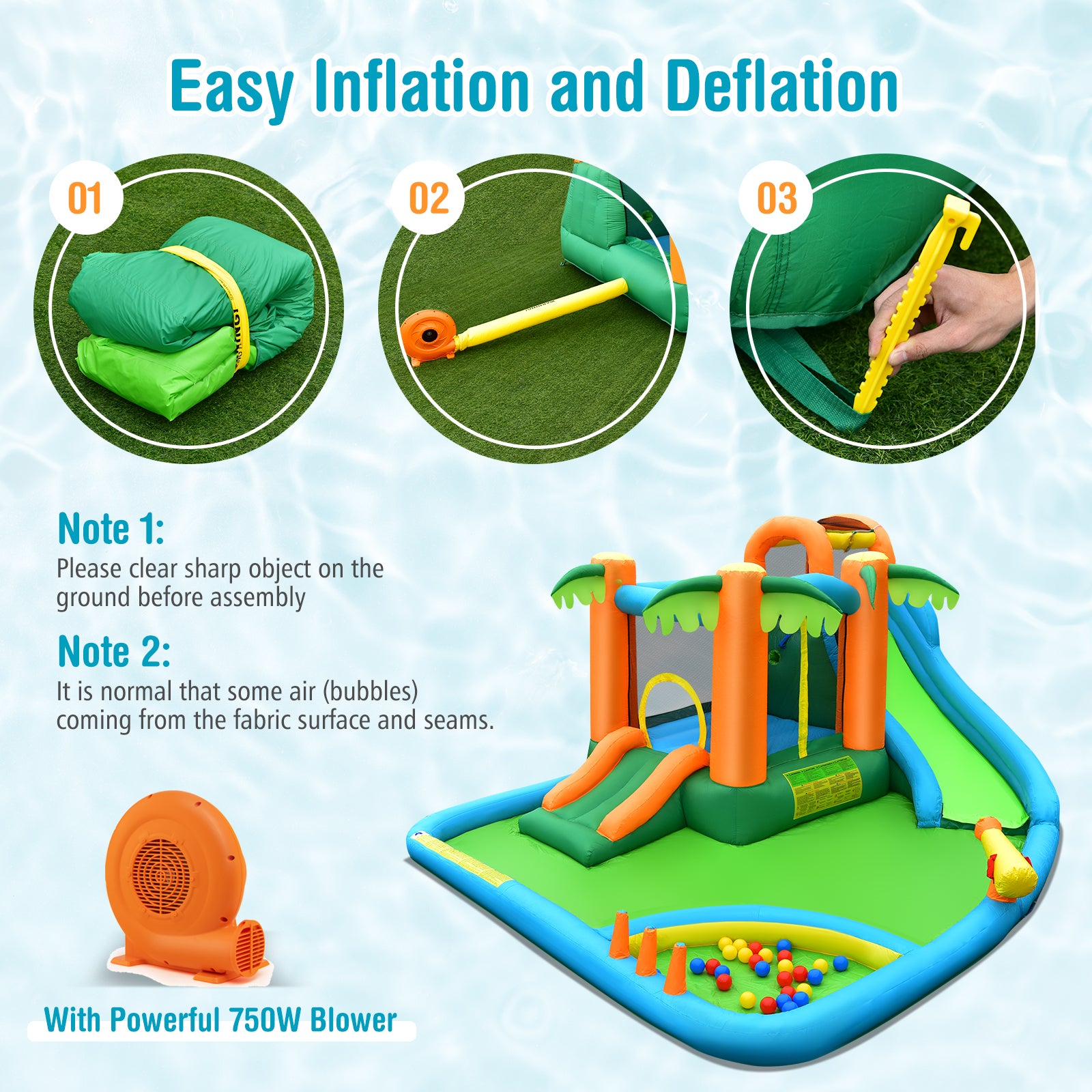 7-in-1 Inflatable Water Slide Park, Trampoline Climbing, 680W Blower, Multicolor Bounce House at Gallery Canada
