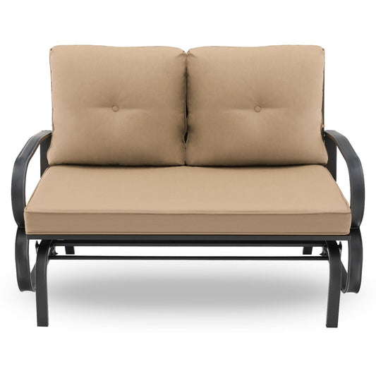 Patio 2-Person Glider Bench Rocking Loveseat Cushioned Armrest, Beige - Gallery Canada