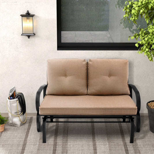 Patio 2-Person Glider Bench Rocking Loveseat Cushioned Armrest, Beige - Gallery Canada