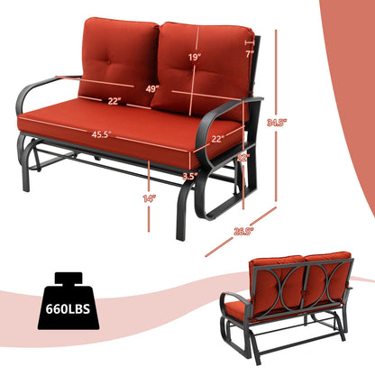 Patio 2-Person Glider Bench Rocking Loveseat Cushioned Armrest-Brick Red, Red Patio Rocking Chairs & Gliders at Gallery Canada