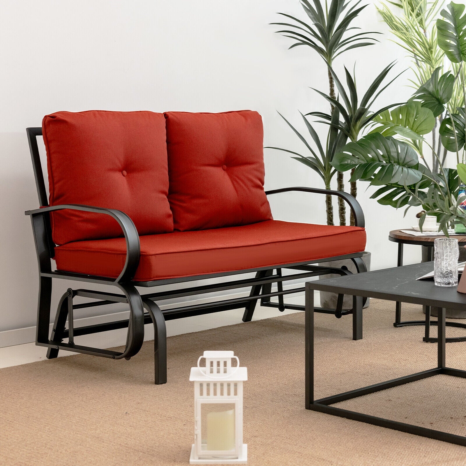 Patio 2-Person Glider Bench Rocking Loveseat Cushioned Armrest-Brick Red, Red Patio Rocking Chairs & Gliders at Gallery Canada