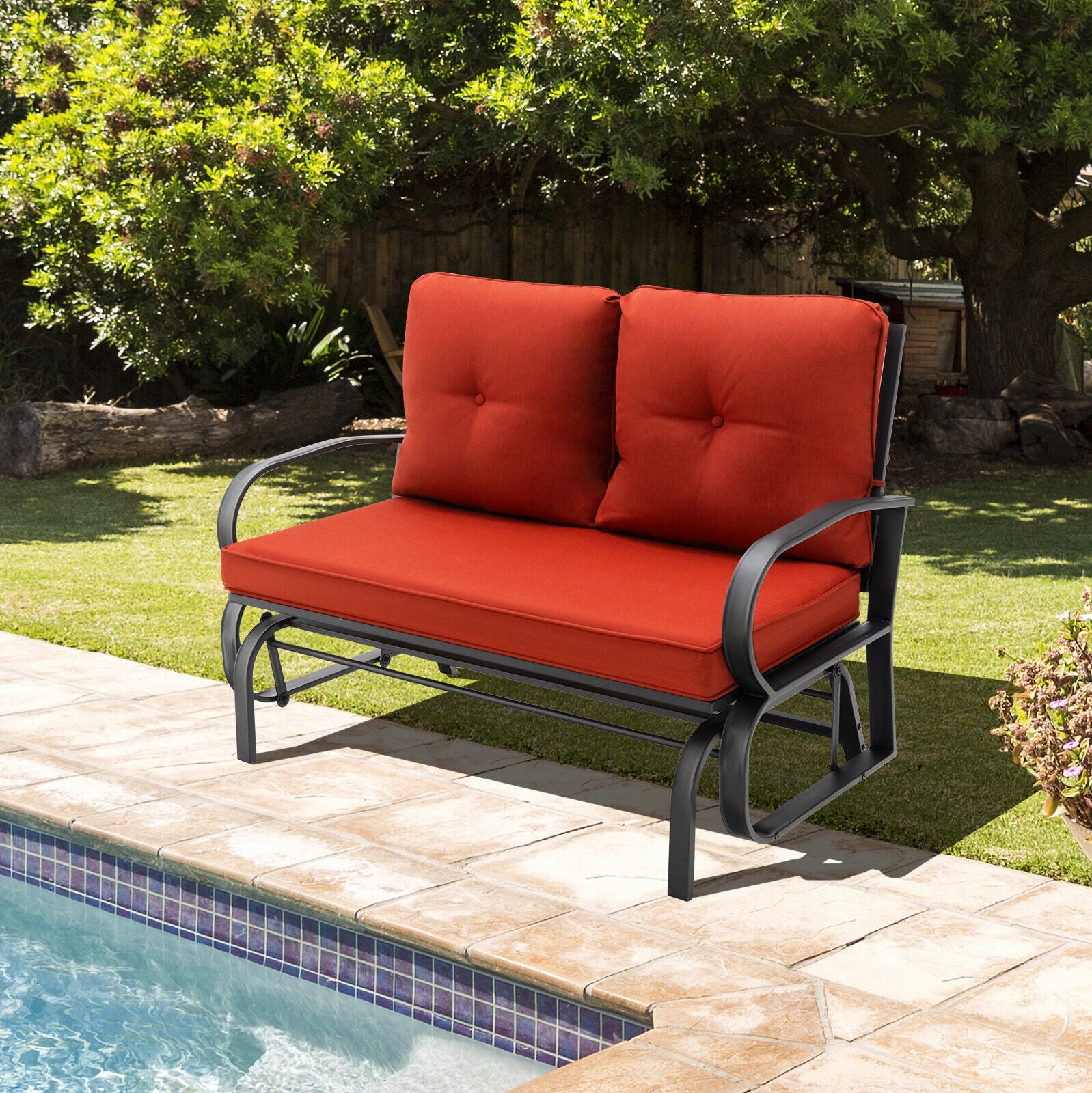 Patio 2-Person Glider Bench Rocking Loveseat Cushioned Armrest-Brick Red, Red Patio Rocking Chairs & Gliders at Gallery Canada