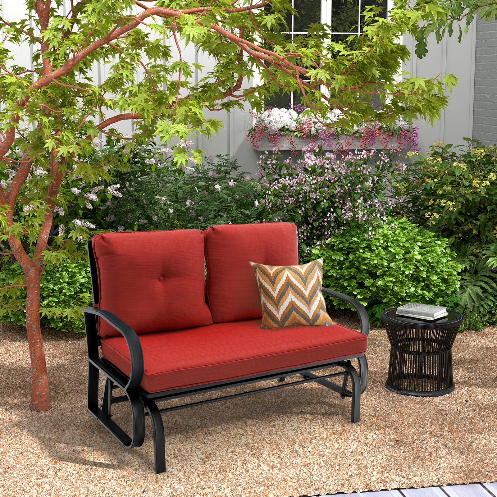 Patio 2-Person Glider Bench Rocking Loveseat Cushioned Armrest-Brick Red, Red Patio Rocking Chairs & Gliders at Gallery Canada