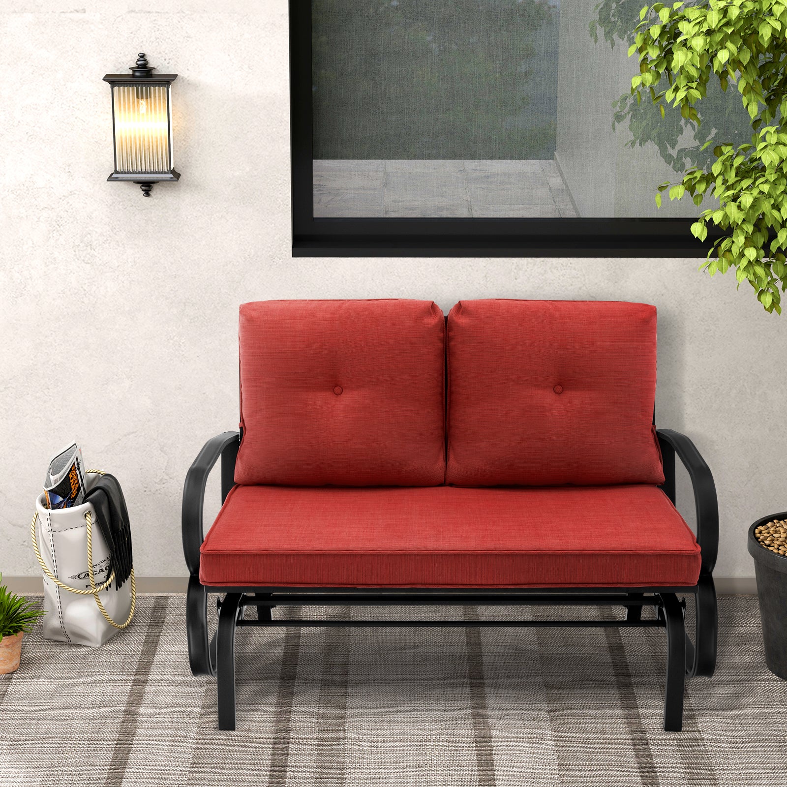 Patio 2-Person Glider Bench Rocking Loveseat Cushioned Armrest-Brick Red, Red Patio Rocking Chairs & Gliders at Gallery Canada