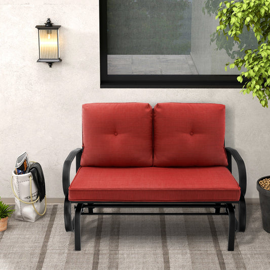 Patio 2-Person Glider Bench Rocking Loveseat Cushioned Armrest, Red - Gallery Canada