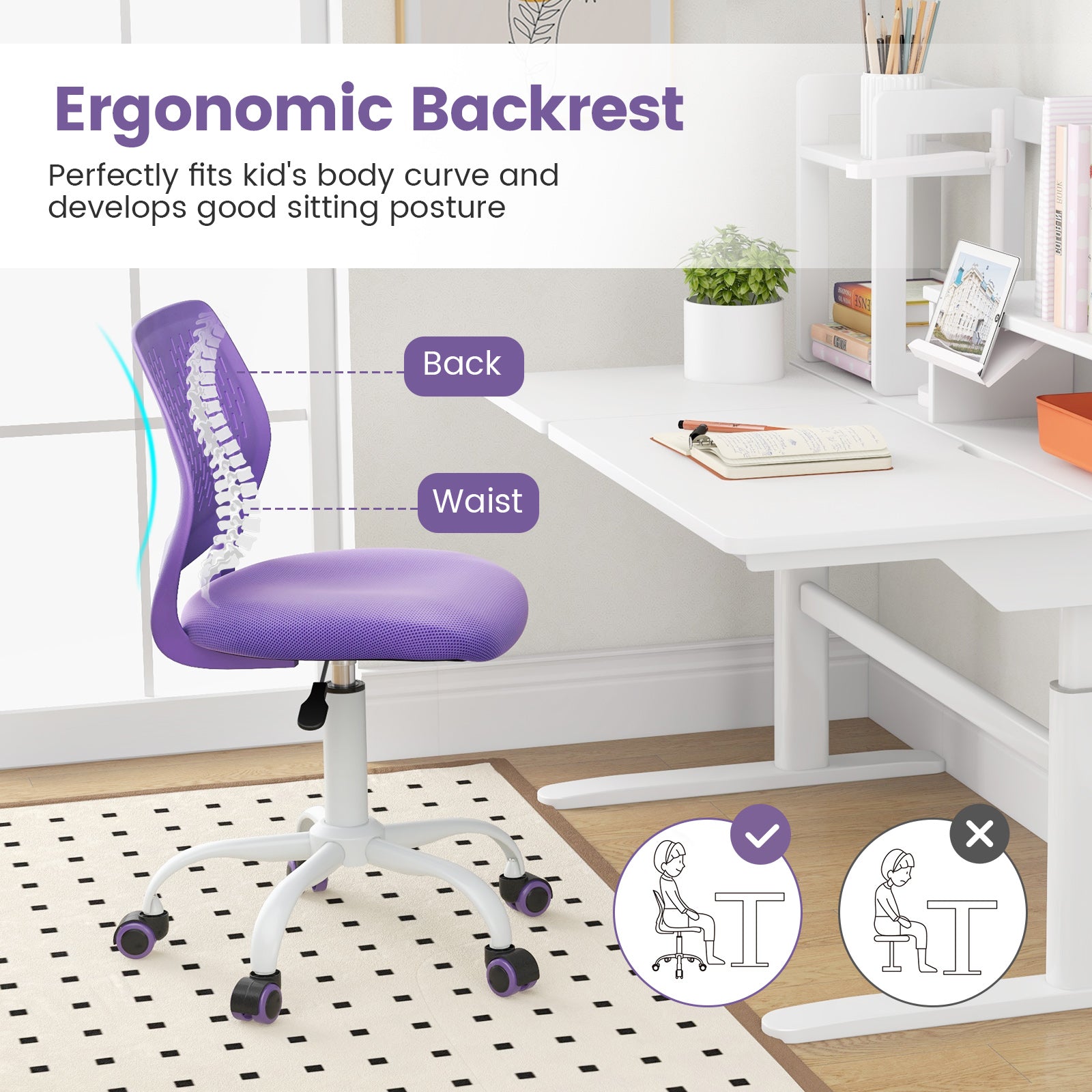 Ergonomic Children Study Chair with Adjustable Height, Purple Kids Chairs & Seating at Gallery Canada