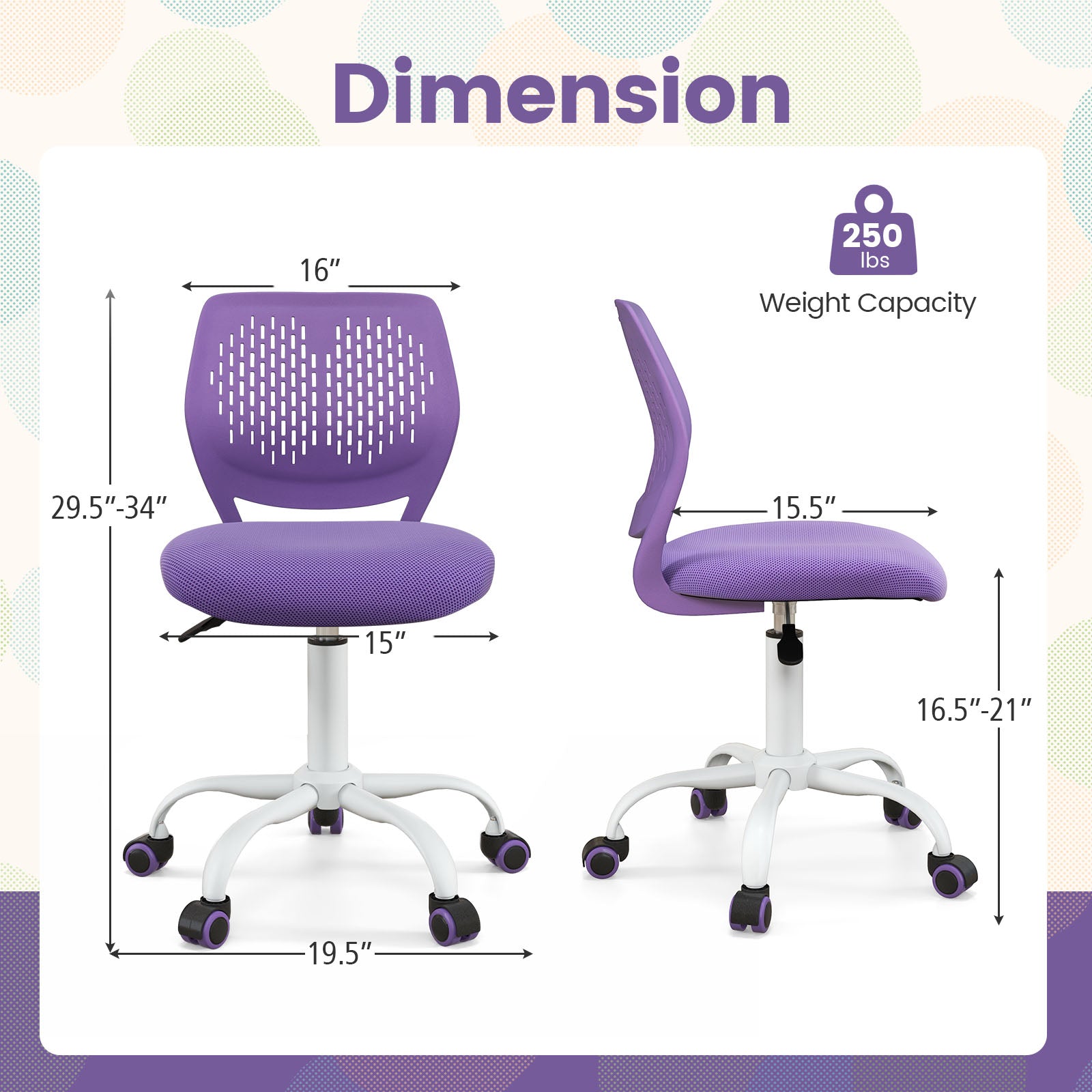 Ergonomic Children Study Chair with Adjustable Height, Purple Kids Chairs & Seating at Gallery Canada