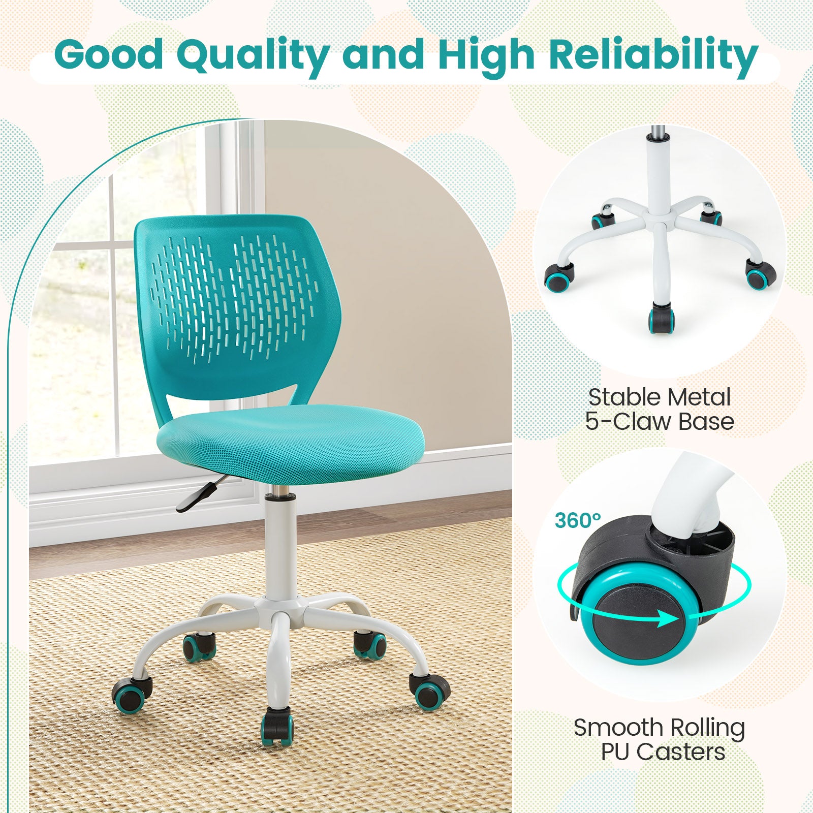 Ergonomic Children Study Chair with Adjustable Height, Turquoise Kids Chairs & Seating at Gallery Canada