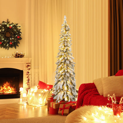 4/5/6 Feet Pre-Lit Artificial Christmas Tree Snow-Flocked Slim Pencil Xmas Decor-5 ft, White Christmas Tree at Gallery Canada