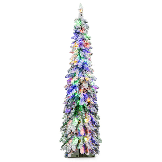 4/5/6 Feet Pre-Lit Artificial Christmas Tree Snow-Flocked Slim Pencil Xmas Decor-5 ft, White - Gallery Canada