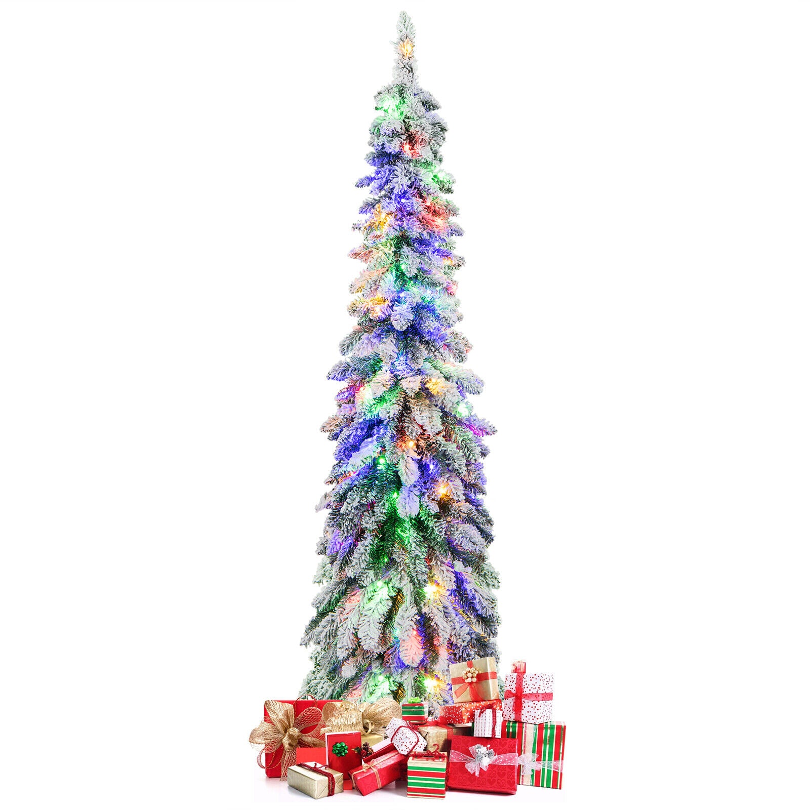 4/5/6 Feet Pre-Lit Artificial Christmas Tree Snow-Flocked Slim Pencil Xmas Decor-5 ft, White Christmas Tree at Gallery Canada