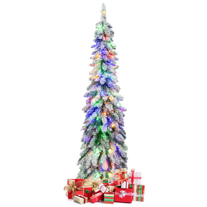 4/5/6 Feet Pre-Lit Artificial Christmas Tree Snow-Flocked Slim Pencil Xmas Decor-5 ft, White Christmas Tree at Gallery Canada