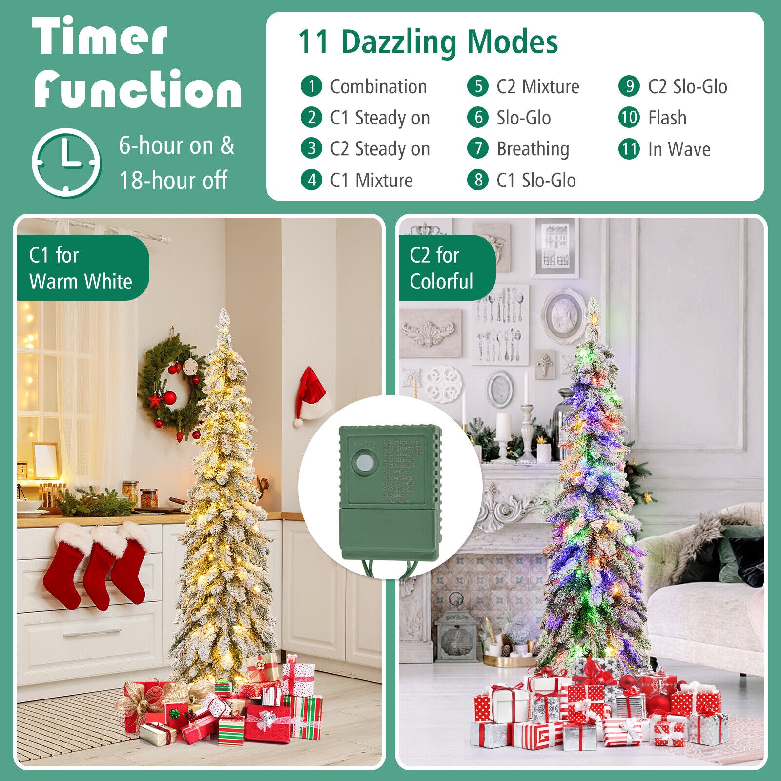 4/5/6 Feet Pre-Lit Artificial Christmas Tree Snow-Flocked Slim Pencil Xmas Decor-5 ft, White Christmas Tree at Gallery Canada