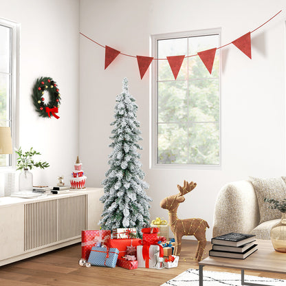 4 Feet Pre-Lit Snow-Flocked Slim Pencil Christmas Tree, White Christmas Tree at Gallery Canada
