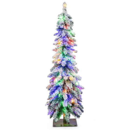 4 Feet Pre-Lit Artificial Christmas Tree Snow-Flocked Slim Pencil Xmas Decor, White - Gallery Canada