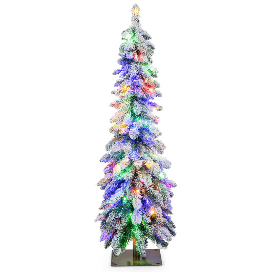 4 Feet Pre-Lit Snow-Flocked Slim Pencil Christmas Tree, White Christmas Tree White at Gallery Canada